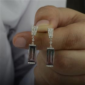 18k Sold White Gold diamond Tourmaline Earrings