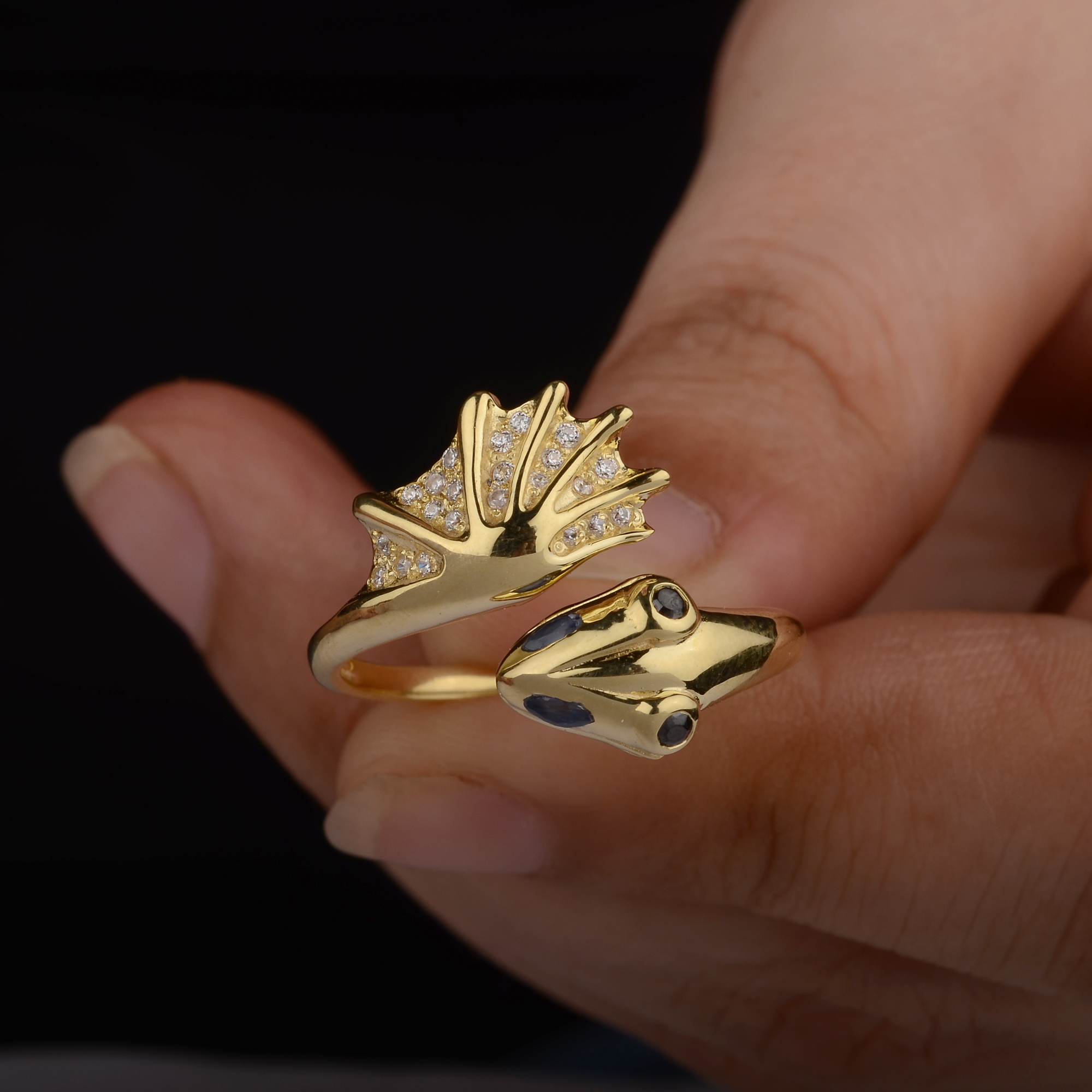 Dragon Ring, Animal Jewelry, 14K Solid Gold, 18K Gold, Diamonds Rings, Blue  Sapphire gemstone jewellery