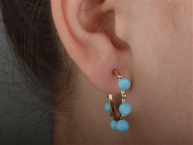 Turquoise Gemstone Huggie Hoop Earrings In Solid 14K Yellow Gold Jewelry
