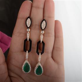 18K White Gold Emerald Diamond Black Onyx Earring