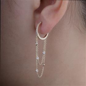 Diamonds Hanging Hoops 14K Gold Earrings