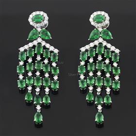 18K Gold Diamond Emerald Tassel Earrings