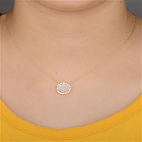 14K Solid gold and Real Moonstone and Diamonds Necklace