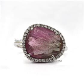 Genuine Watermelon Tourmaline Diamond ring