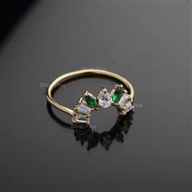 Genuine Emerald Baguette Diamond Crown Ring Solid 14K Yellow Gold Jewelry