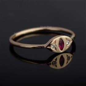 Genuine Ruby Gemstone Diamond Evil Eye Ring Solid 14K Yellow Gold Jewelry