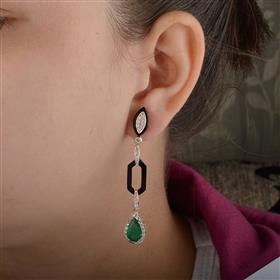 18K White Gold Emerald Diamond Black Onyx Earring