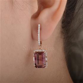 18K Gold Bio Pink Tourmaline Diamond Earrings
