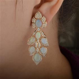 18K Gold Australian Opal Diamond Art Deco Earrings