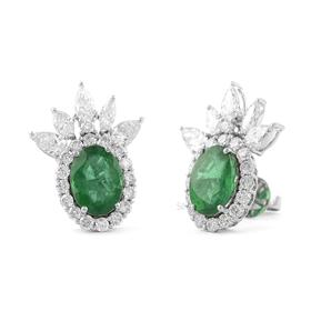 Diamond Emerald 18K Gold Stud Earrings