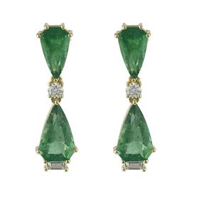 18K Sold Yellow Gold Diamond Emerald Earring