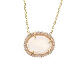 14K Solid gold and Real Moonstone and Diamonds Necklace