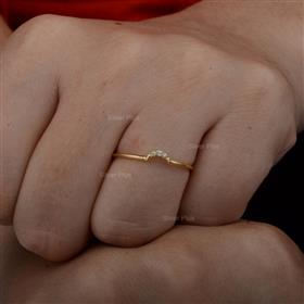Genuine Diamond Moon Ring Solid 14K Yellow Gold Jewelry