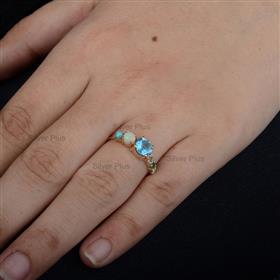 Genuine Emerald,Opal,Turquoise,Blue Topaz Diamond Ring Solid 14K Yellow Gold