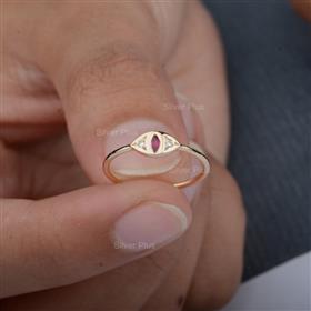 Genuine Ruby Gemstone Diamond Evil Eye Ring Solid 14K Yellow Gold Jewelry