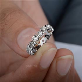 Genuine Diamond Heart Eternity Ring Solid 14K Yellow Gold Jewelry Minimalist