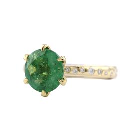 18K Sold Yellow Gold Diamond Emerald Ring