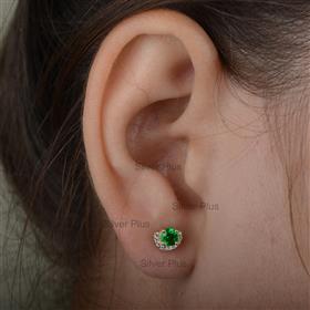 Genuine Emerald Diamond Solid 14K Yellow Gold Minimalist Studs Earrings