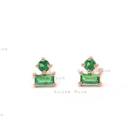 Natural Emerald Studs 14K Yellow Gold Minimalist Earrings