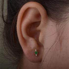 Genuine Emerald Diamond Studs Solid 14K Yellow Gold Minimalist Earrings