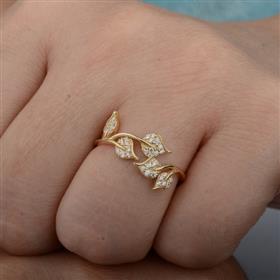 14K Gold Diamonds Leaf Ring