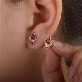 Natural Ruby Gemstone Stud Earring